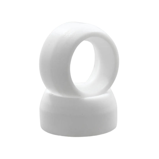 Cojinete esférico de nylon blanco tipo rótula para juntas mecánicas y aplicaciones industriales de precisión.