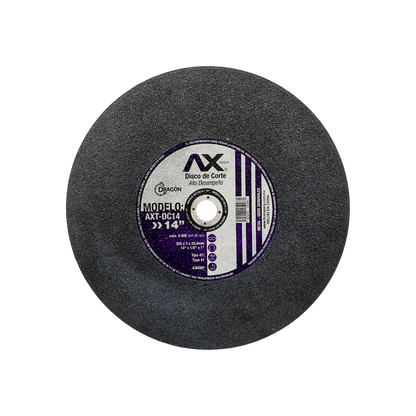 Disco de corte metal Axtech AXT-DC14 14 pulgadas, abrasivo gris, herramienta de alto desempeño.