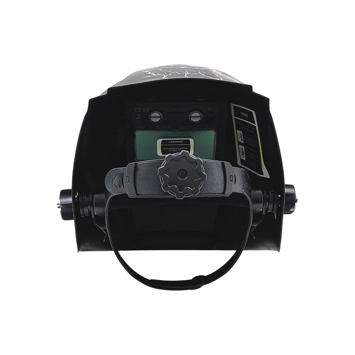 Máscara de soldar automática negra con filtro auto-oscurecible y arnés ajustable para protección ocular y facial.