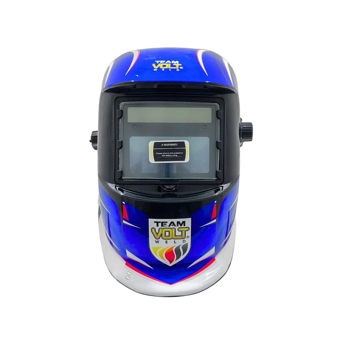 Careta para soldar automática TEAM VOLT WELD azul y negra, casco de protección facial para soldadura.