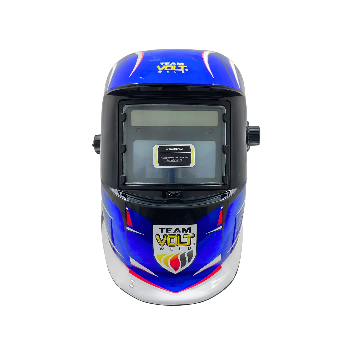 Careta para soldar automática TEAM VOLT WELD azul y negra, casco de protección facial para soldadura.