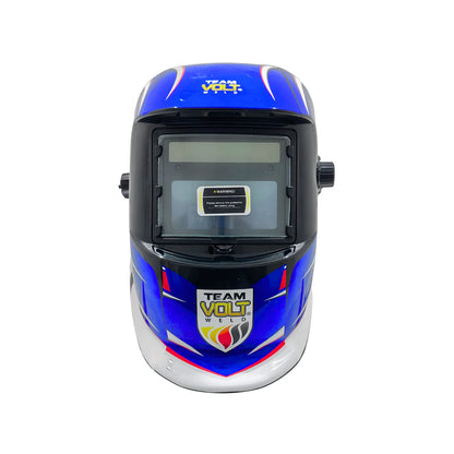 Careta para soldar automática TEAM VOLT WELD azul y negra, casco de protección facial para soldadura.