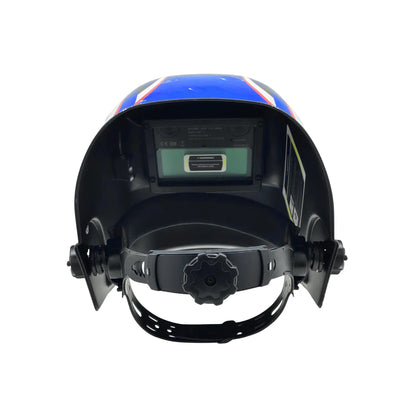 Careta para soldar automática azul, blanca y roja con filtro ADF y arnés de ajuste interno
