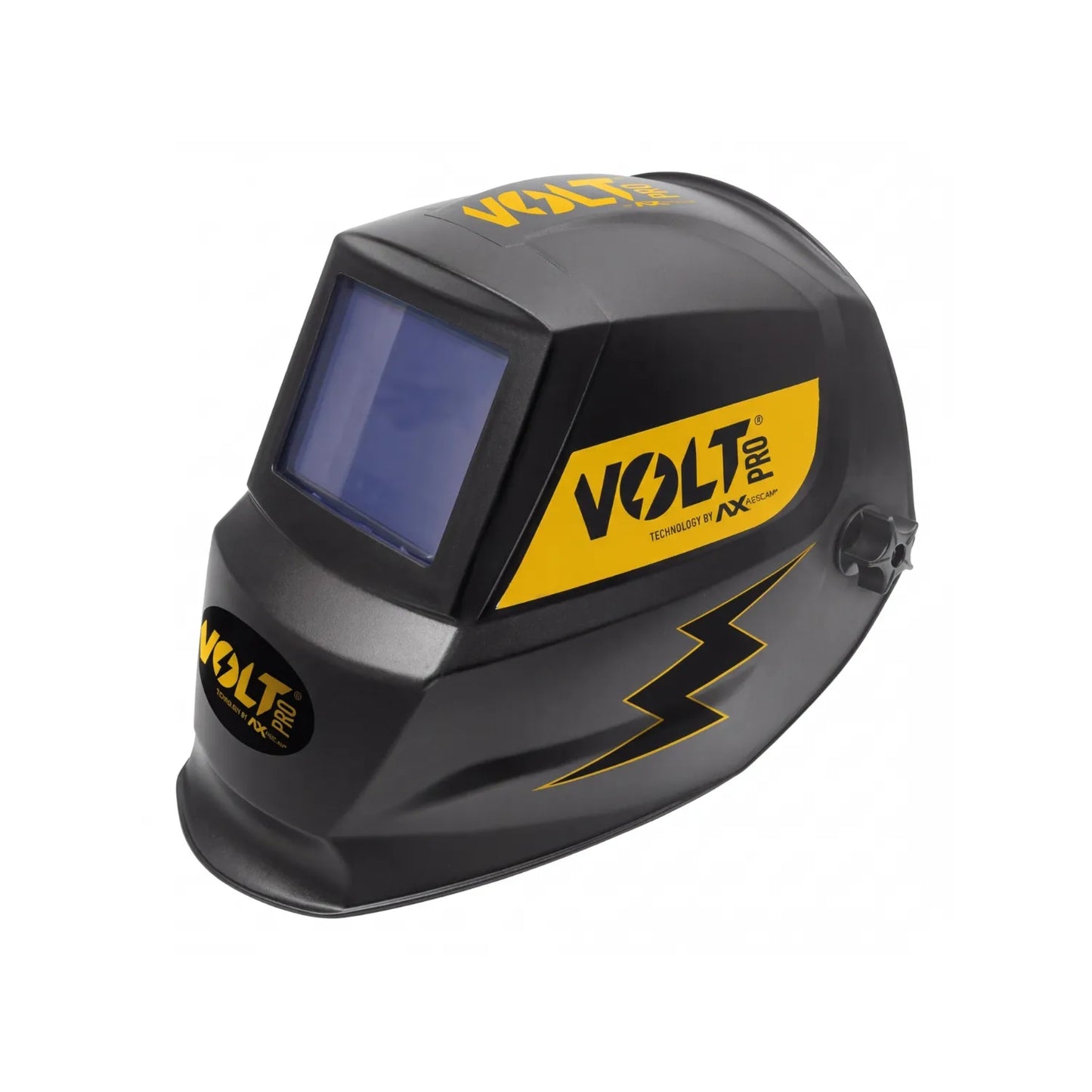 Careta para soldar automática Volt PRO negra con lente auto-oscurecible y diseño de rayo amarillo