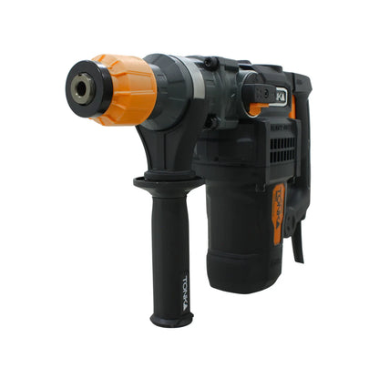 Rotomartillo profesional Tonka negro y naranja con mango auxiliar ergonómico para trabajos pesados en concreto.