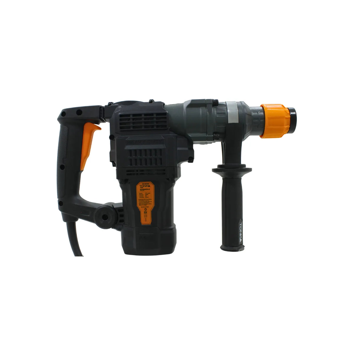 Rotomartillo Tonka negro y naranja con mango lateral para perforación industrial en concreto y mampostería