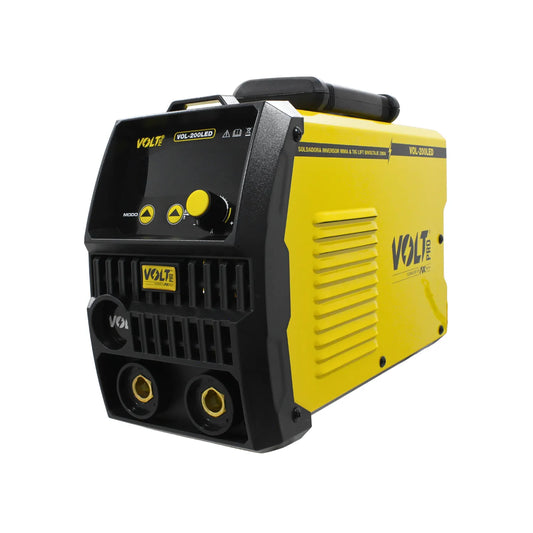 Soldadora inversora VOLT PRO 200A bivoltaje MMA y TIG Lift VOL-200LED color amarillo con pantalla digital.