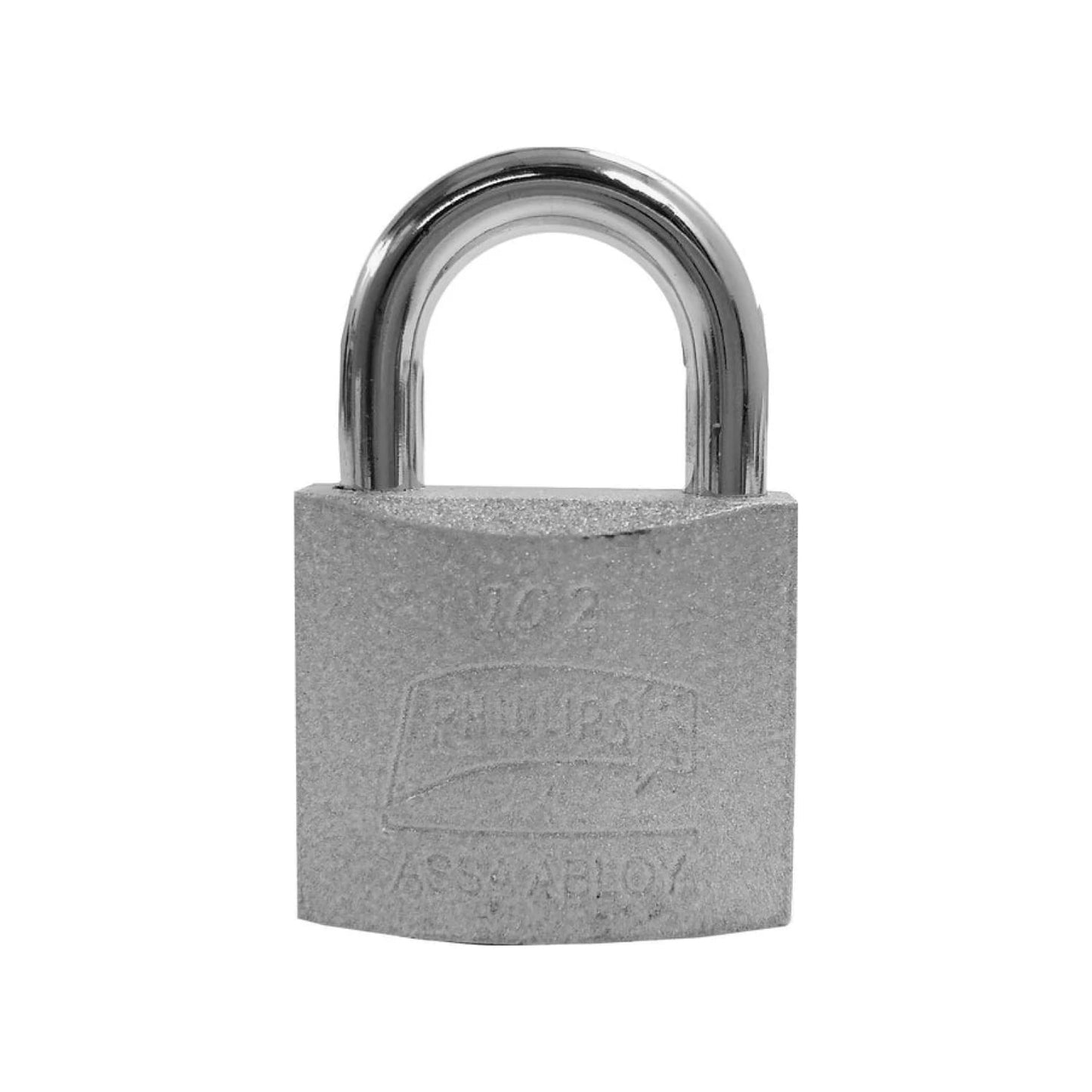 Candado Phillips 102 de 38mm gancho corto gris metálico para seguridad en puertas y almacenes