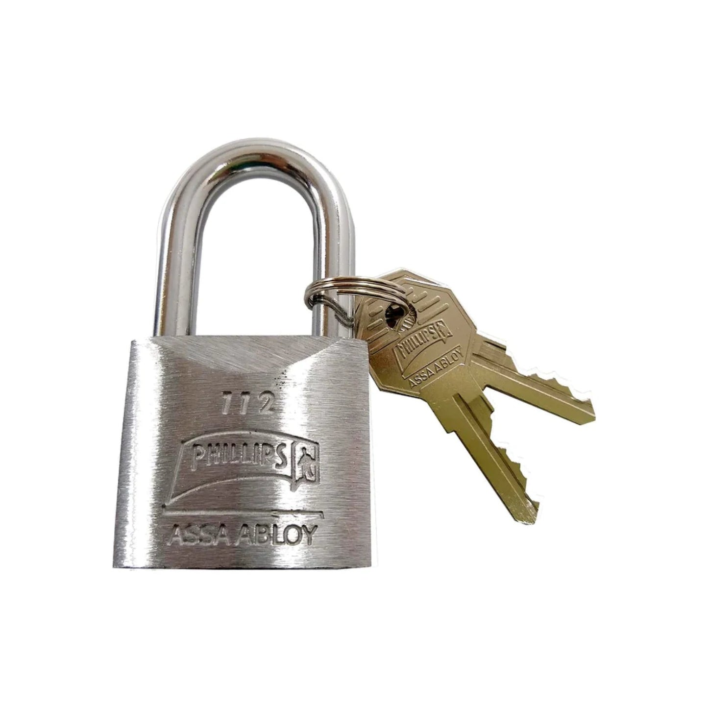 Candado de seguridad Phillips 112 de acero, gancho largo, con llaves de latón Assa Abloy para protección