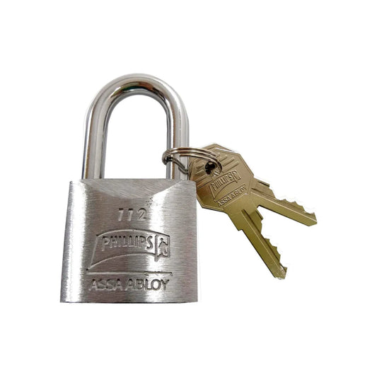 Candado de seguridad Phillips 112 de acero, gancho largo, con llaves de latón Assa Abloy para protección