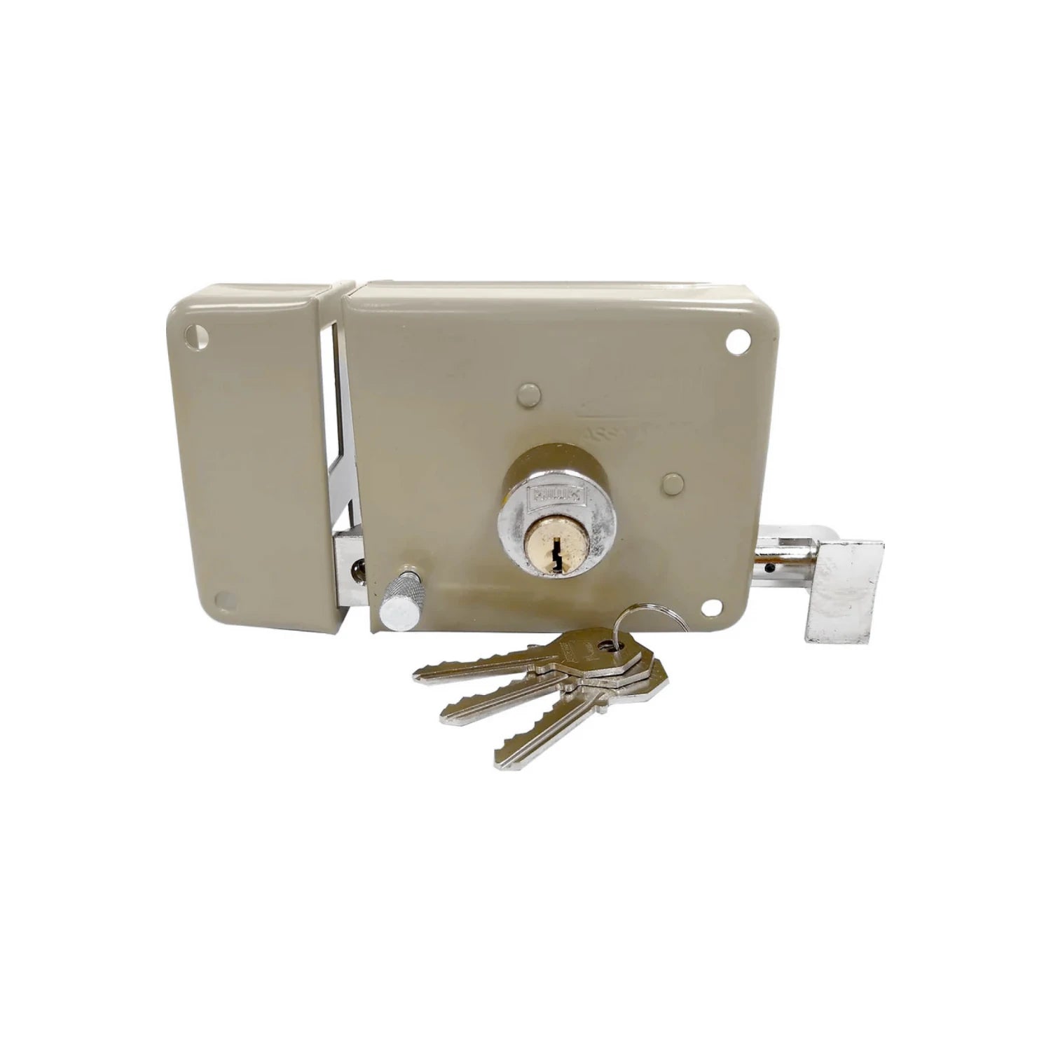 Cerradura de sobreponer Phillips beige tipo insta fácil para puerta izquierda con llaves