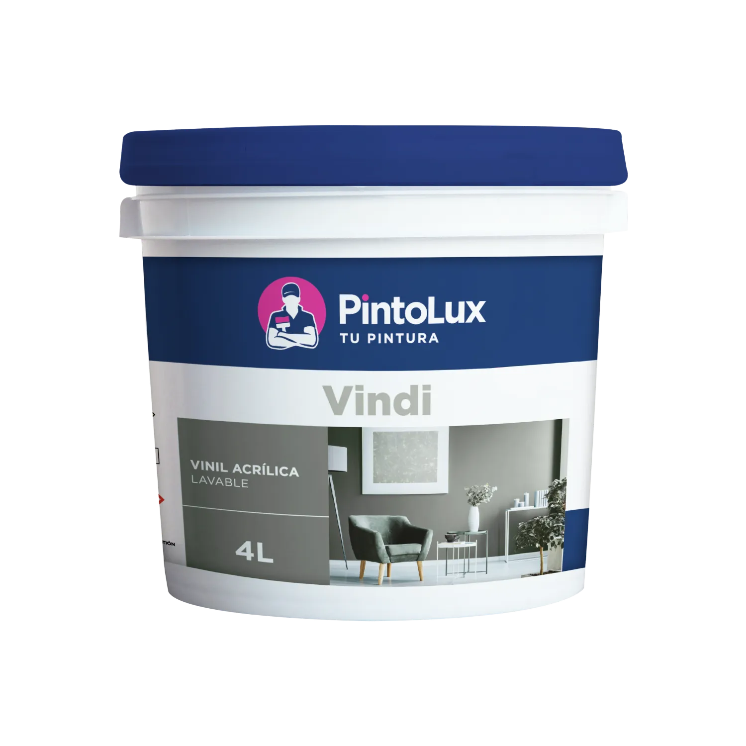 Pintura vinílica acrílica lavable gris 4L PintoLux Vindi para paredes interiores