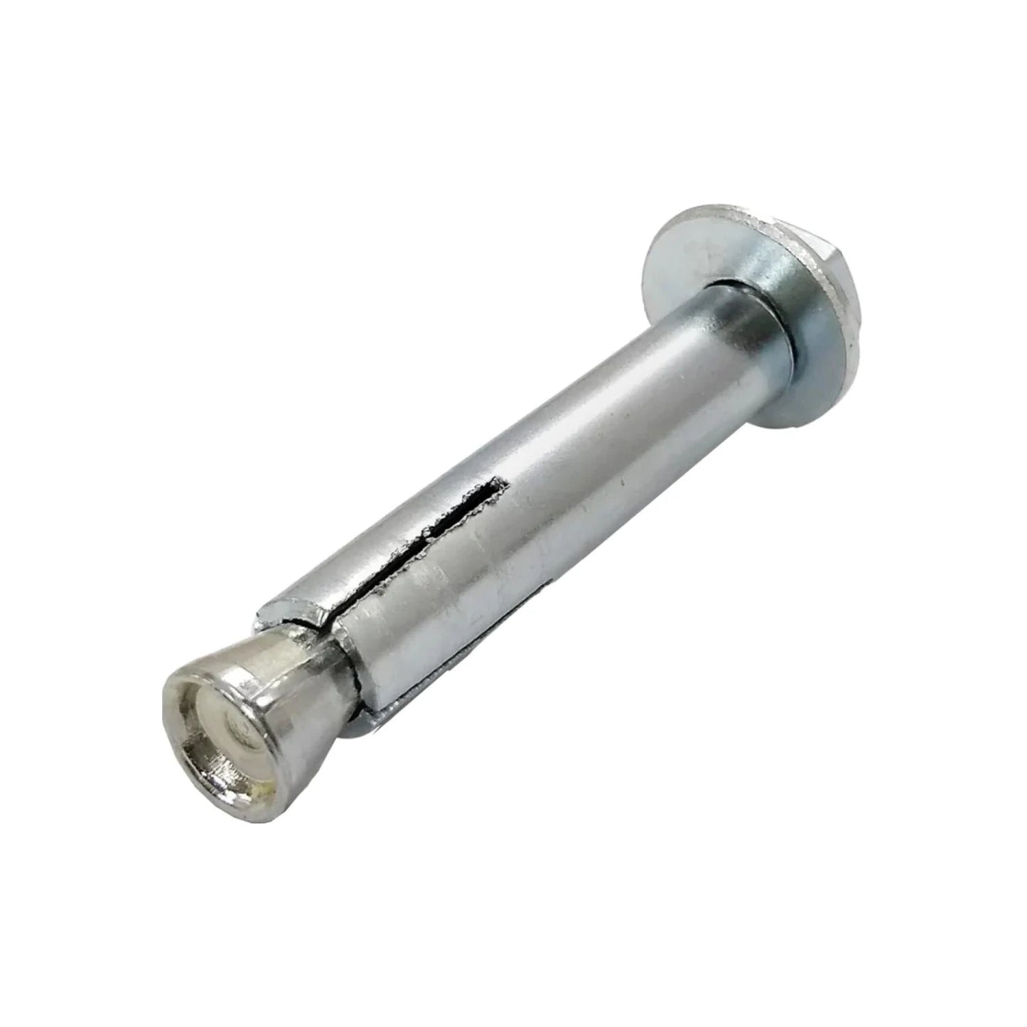 Taquete de expansión de acero galvanizado 1/4x2 1/2 con tornillo hexagonal, ideal para fijación en concreto.