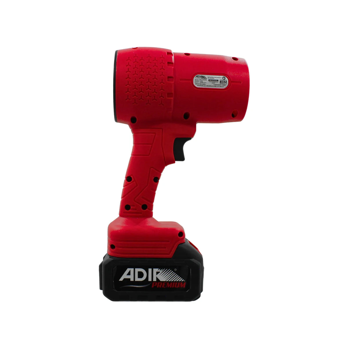 Sopladora inalámbrica Adir Premium 20V roja con batería recargable para limpieza de polvo y herramientas.