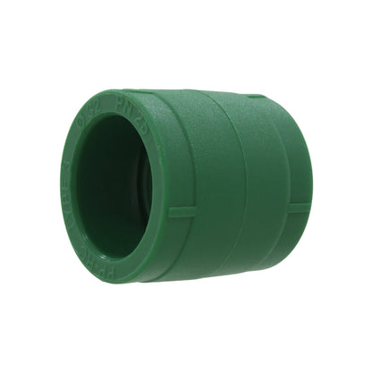 Cople recto PPR verde 32mm PN25 para sistemas de tuberías de agua, unión por termofusión.