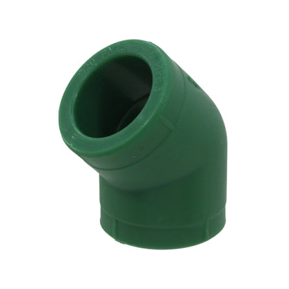 Codo PPR verde 20mm 1/2 pulgada, 45 grados, conexión para tuberías de agua.