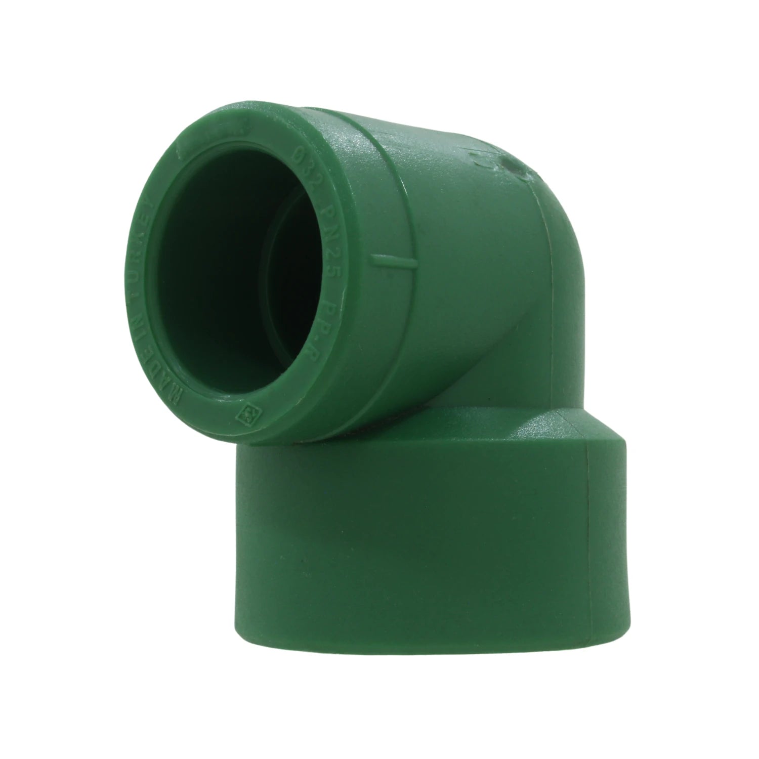 Codo 90° PPR verde de 32mm PN25 para tuberías de agua y sistemas de termofusión