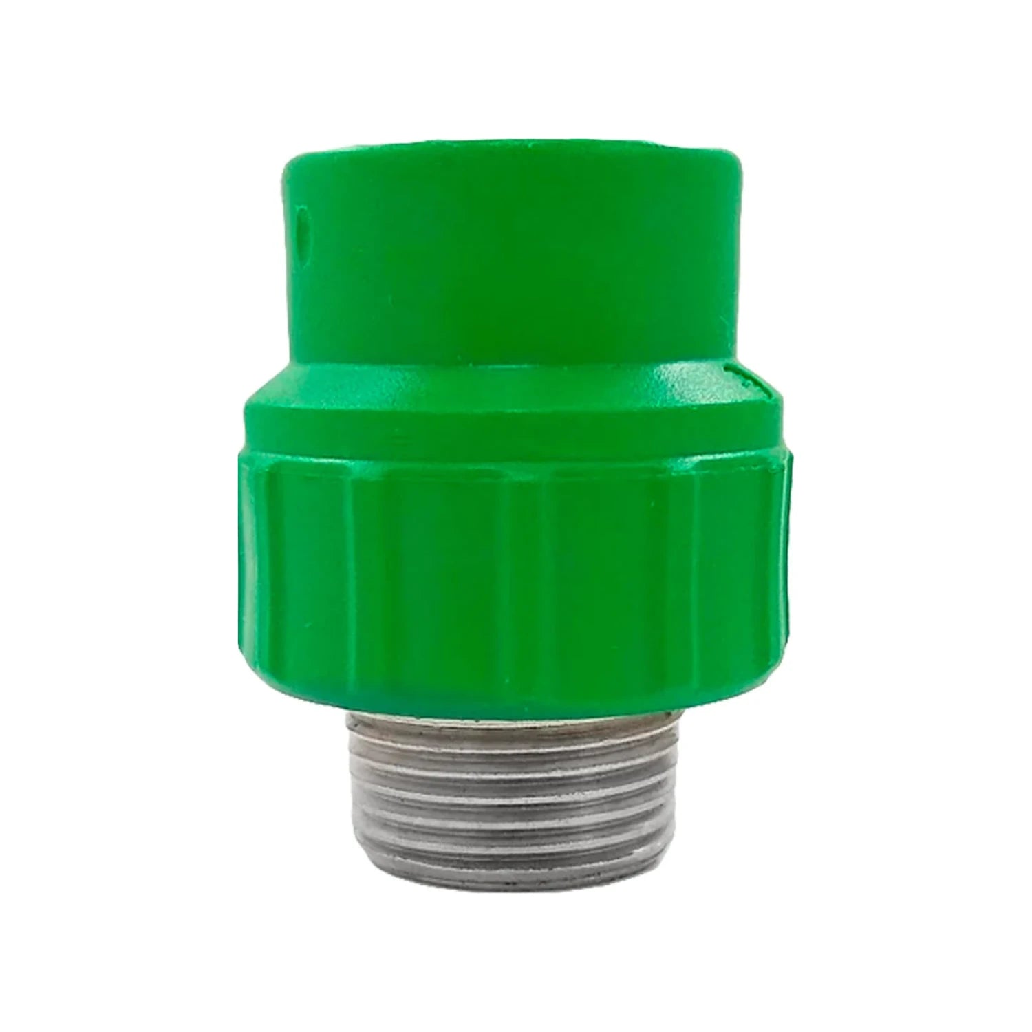 Conector PPR macho 3/4" verde con rosca metálica para sistemas de tuberías