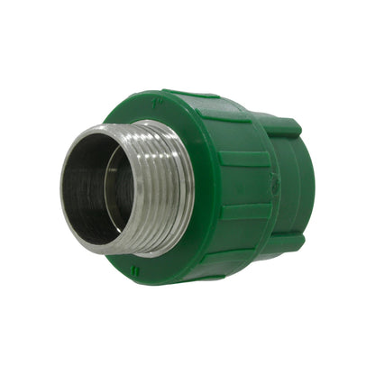 Conector PPR macho verde de 1 pulgada con rosca metálica