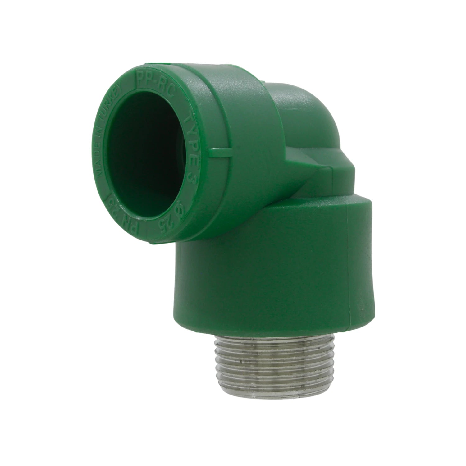 Codo PPR 90 grados verde 25mm (3/4") con rosca macho exterior para tuberías de agua