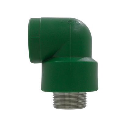 Codo PPR verde 90° rosca macho, para instalaciones de plomería y tuberías de agua