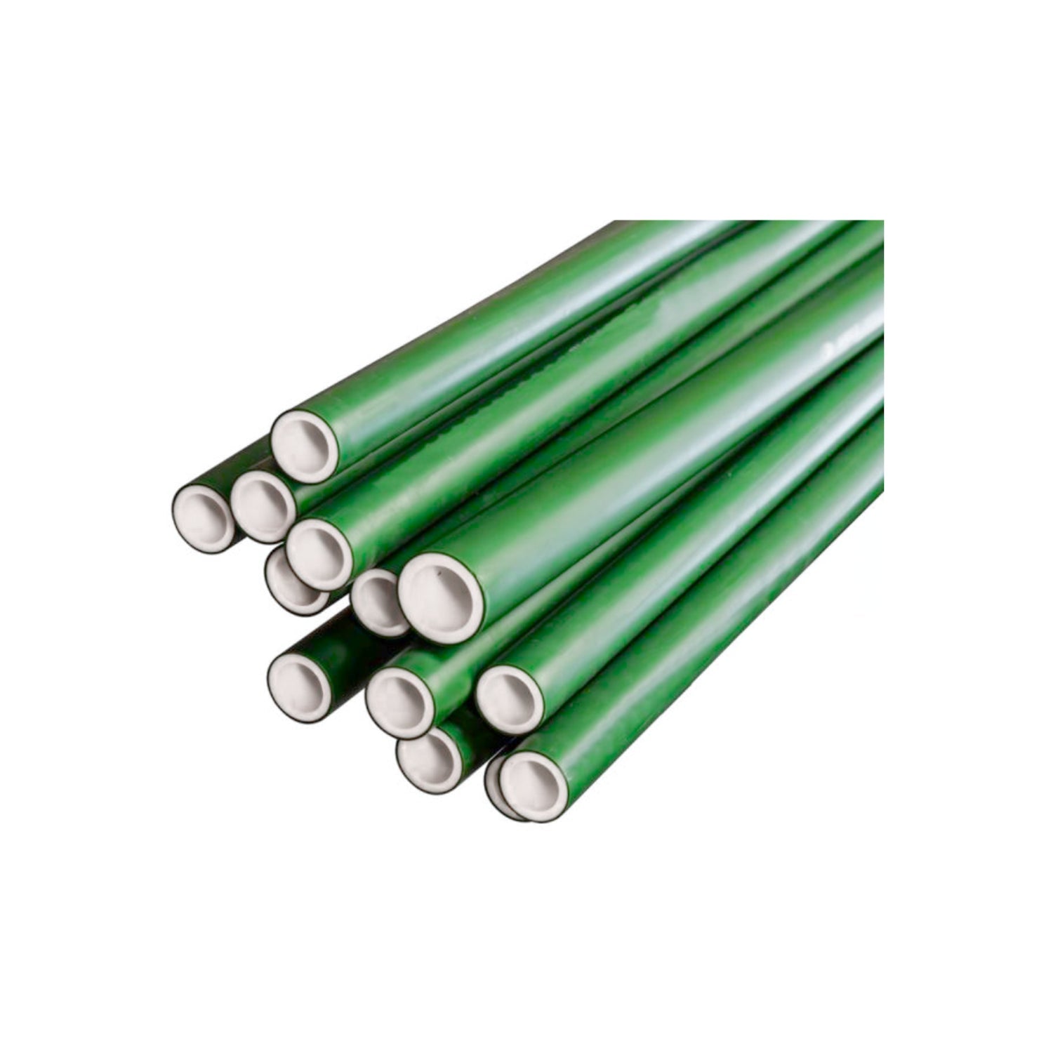 Tubos PPR verdes de 32mm apilados, para sistemas de agua potable, polipropileno resistente