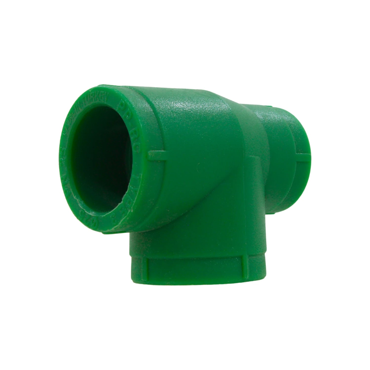 Tee reducción PPR verde para sistemas de tuberías de agua caliente y fría.