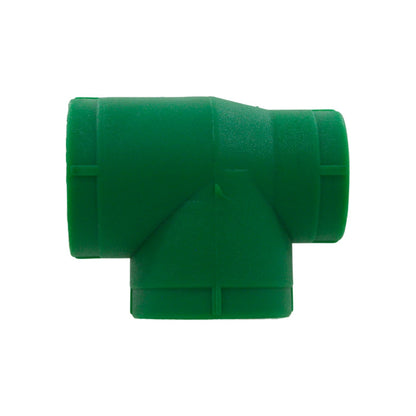 Tee de reducción PPR verde, conector para tuberías de polipropileno. Accesorio de plomería resistente.
