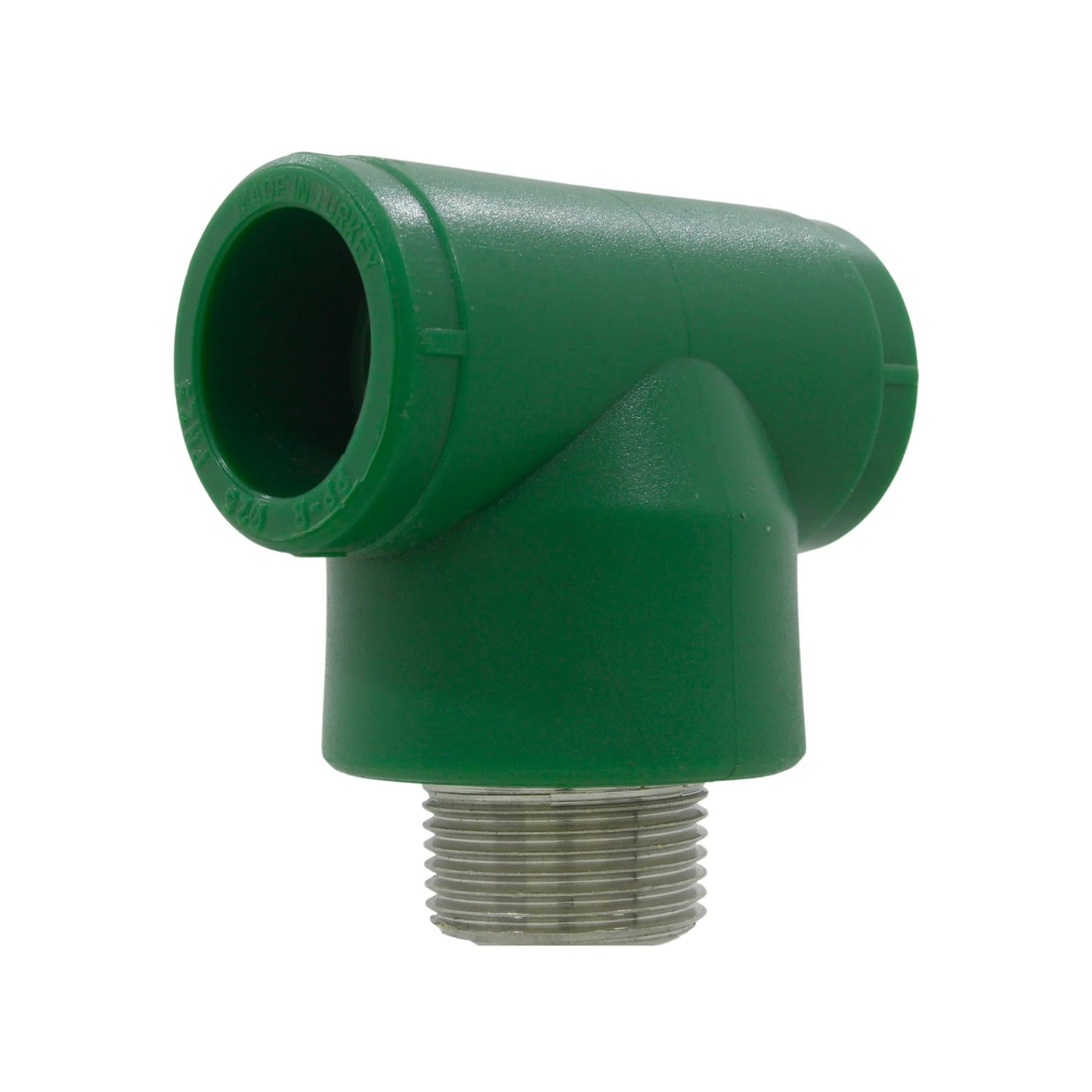 Tee PPR verde 25mm (3/4") con rosca exterior macho para tuberías, Made in Turkey