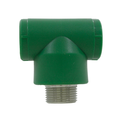 Tee PPR verde 25mm (3/4") con rosca exterior macho para tuberías de agua caliente y fría