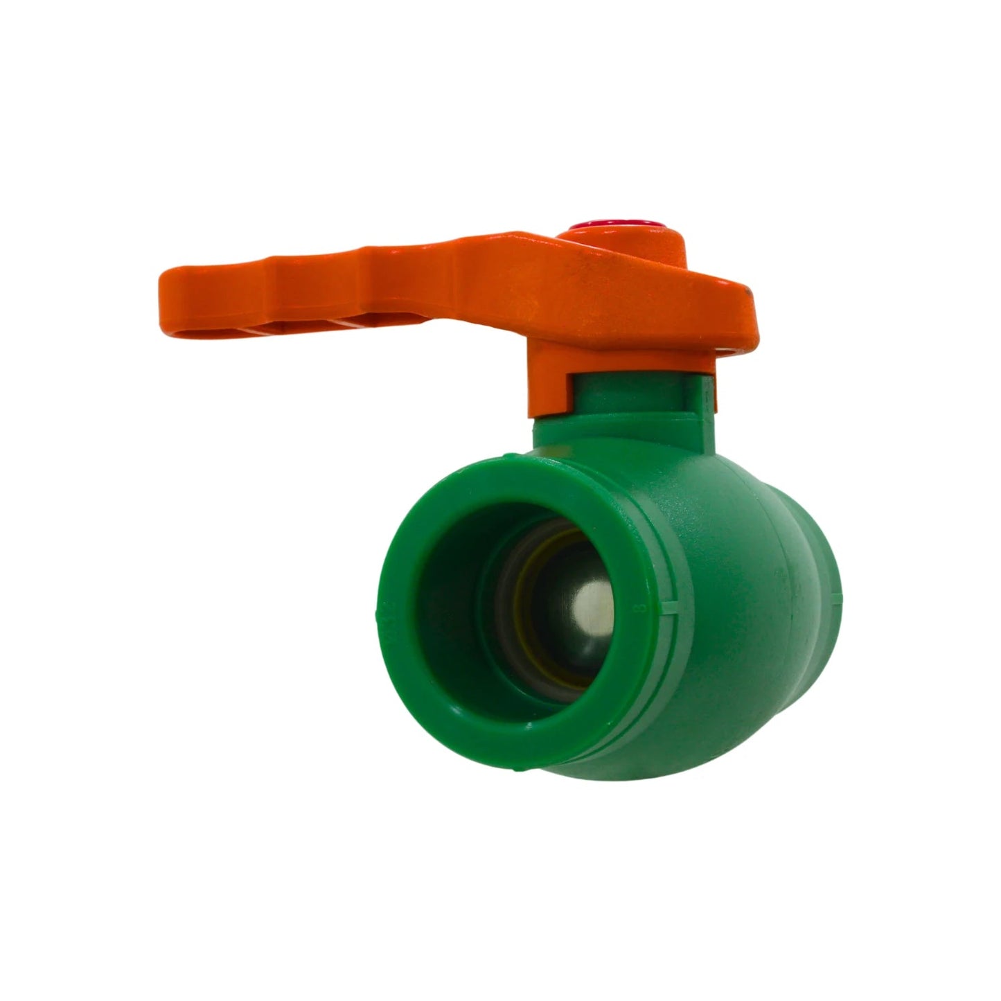 Válvula esfera PPR verde con mango naranja, medida 32 mm (1 pulgada) para plomería