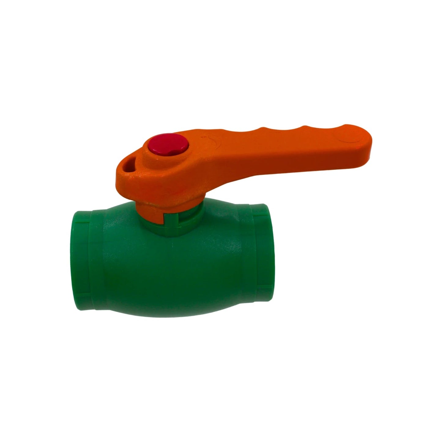 Válvula esfera PPR verde con mango naranja, 32 mm, para instalaciones de fontanería