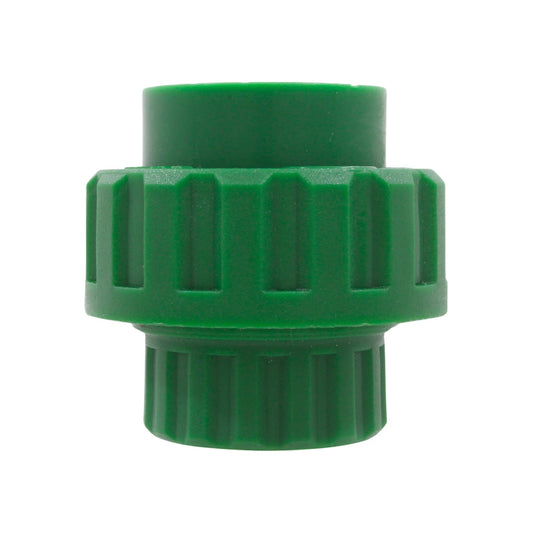 Tuerca unión PPR plástica verde de 32 mm (1 pulgada) para tuberías de agua.
