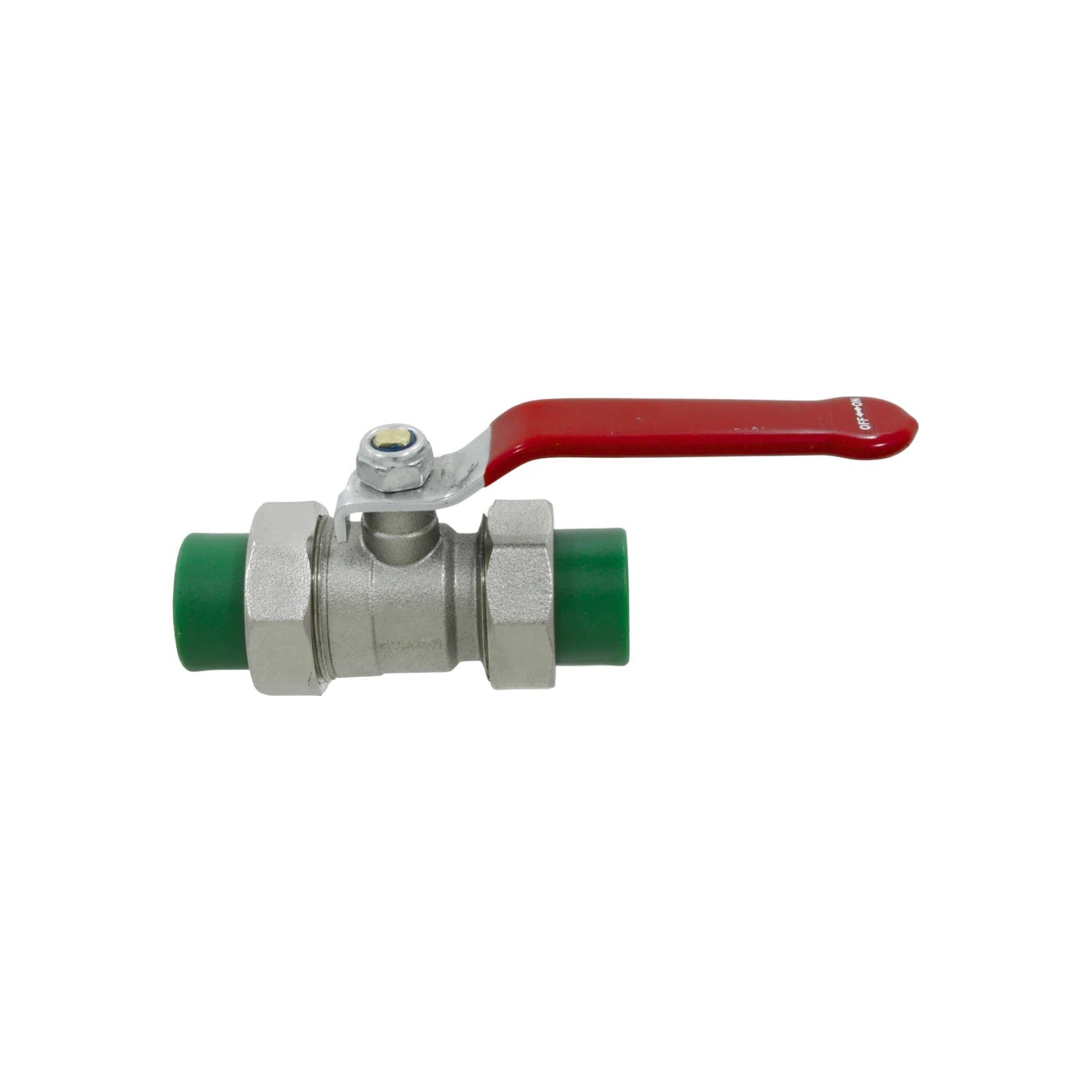 Válvula de esfera PPR desmontable 20mm con extremos verdes y manija roja