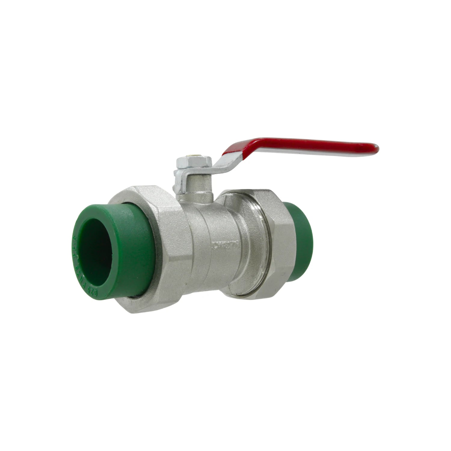 Válvula esfera PPR desmontable 25mm (3/4") para tuberías de agua, con cuerpo metálico y maneta roja