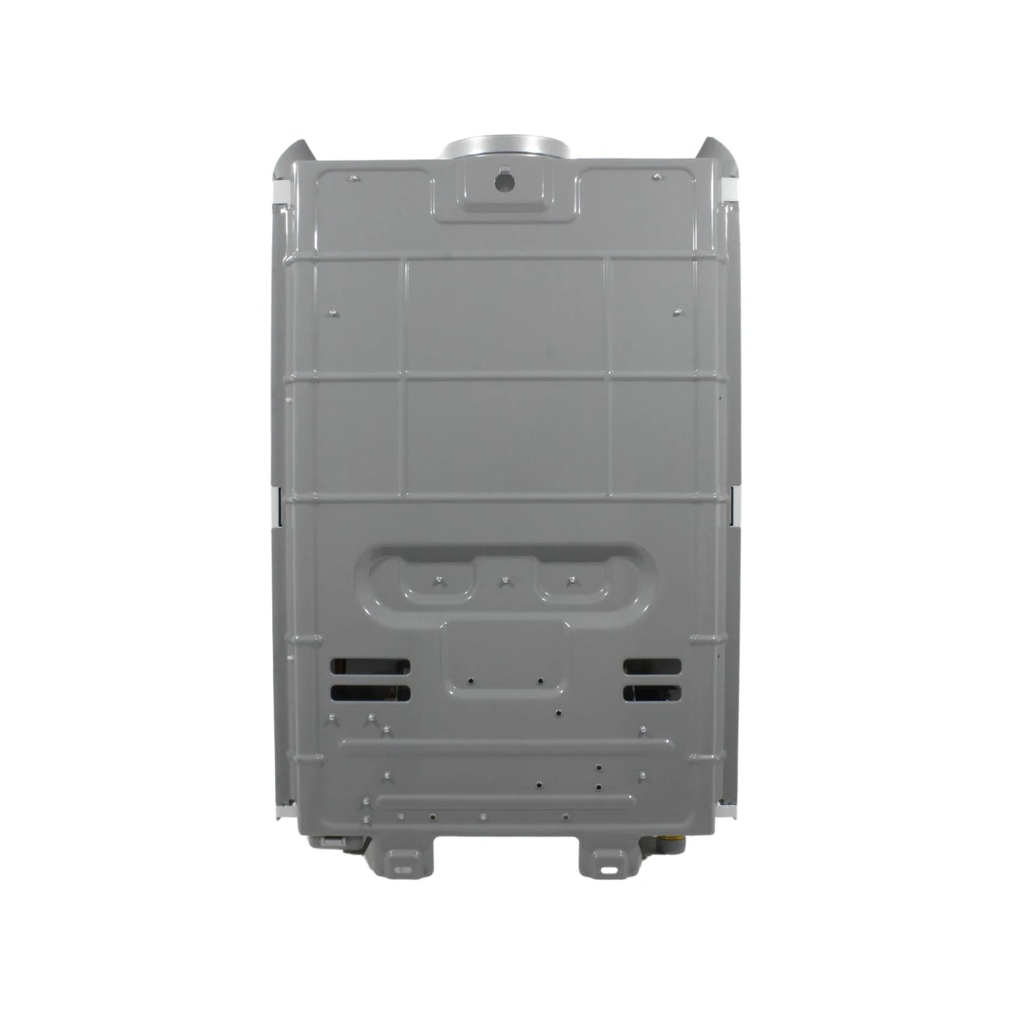 Boiler instantáneo 7 litros gris, vista trasera con salida de humos para instalación en pared