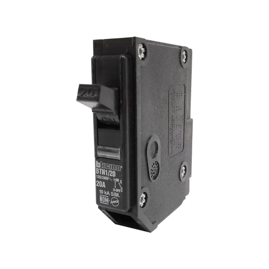 Breaker termomagnético Bticino BTN1/20 negro, 20 amperios, 120/240V, protección eléctrica 10kA