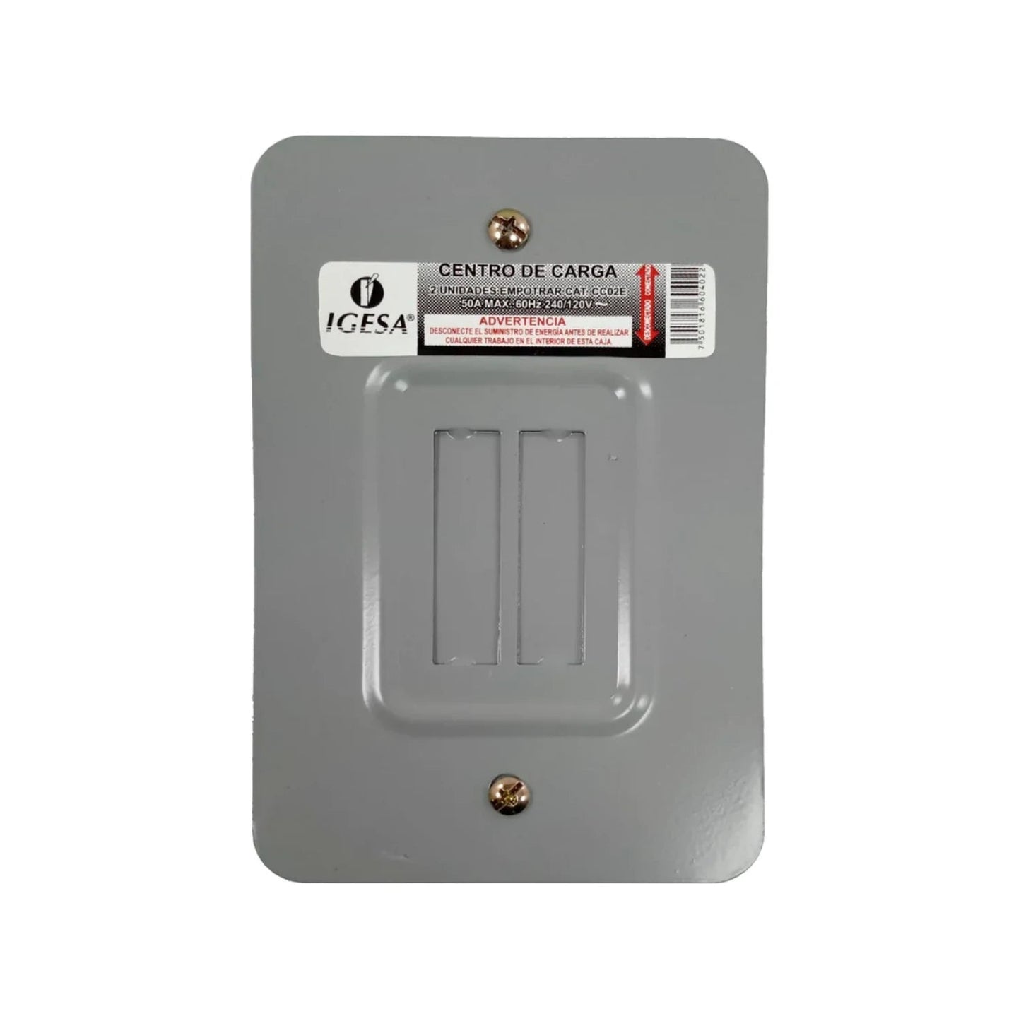 Centro de carga IGESA gris de 2 pastillas empotrable, 50A máximo, 240/120V