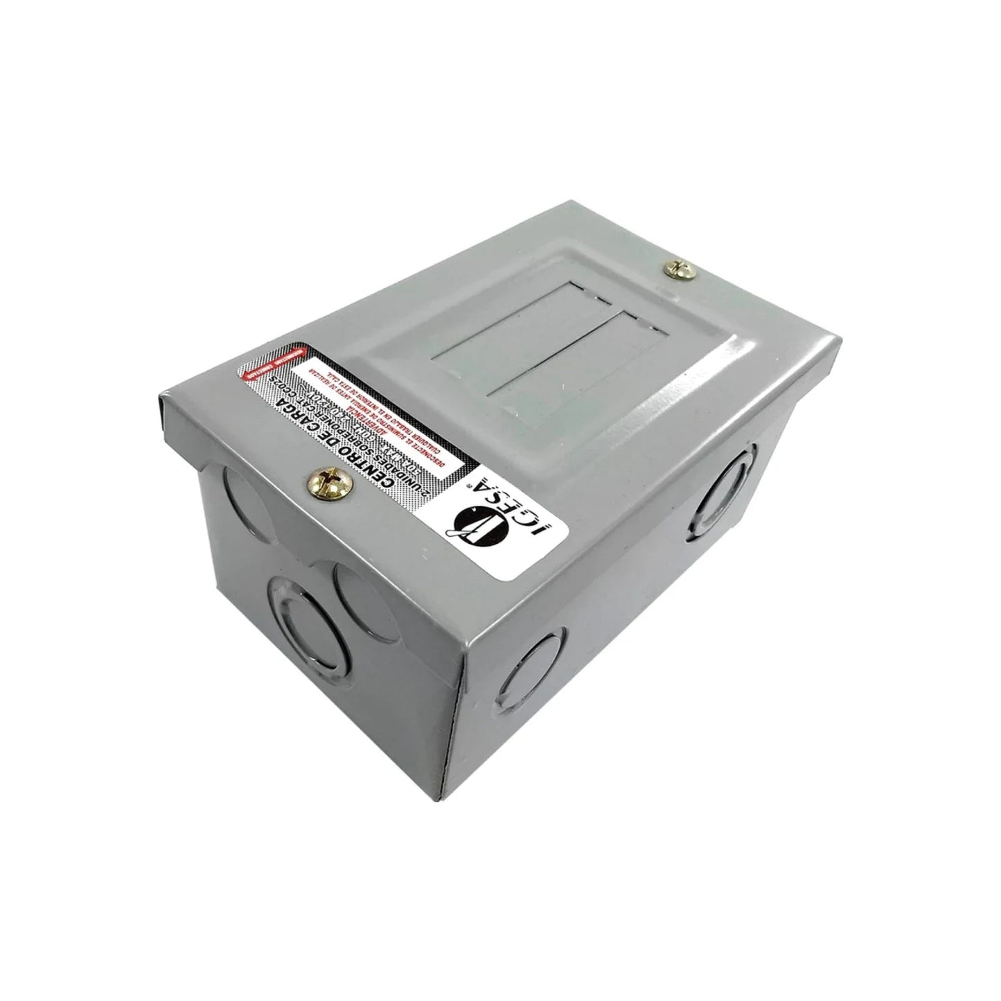 Centro de carga Igesa gris para 2 pastillas tipo sobreponer, caja eléctrica metálica para breakers.
