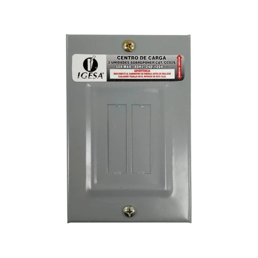Centro de carga Igesa gris para 2 interruptores, sobreponer, 50A, 240/120V.