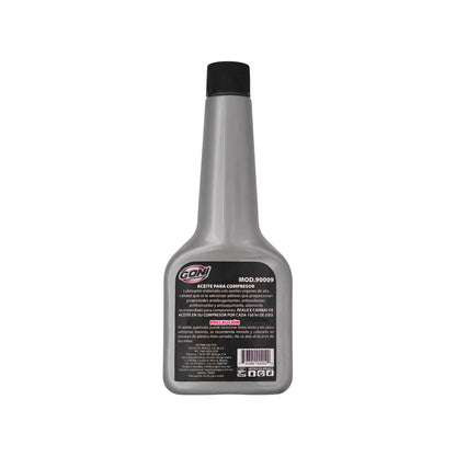 Aceite lubricante para compresor GONI 250 ml MOD.90009, botella gris con tapa negra para mantenimiento