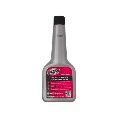 Aceite para compresor de aire GONI 275ml, modelo 90009, lubricante protector, botella gris con tapa negra
