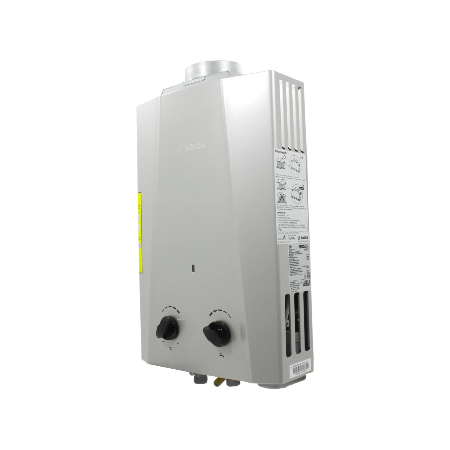 Boiler instantáneo Bosch 5 litros para gas natural, color gris, diseño compacto y eficiente