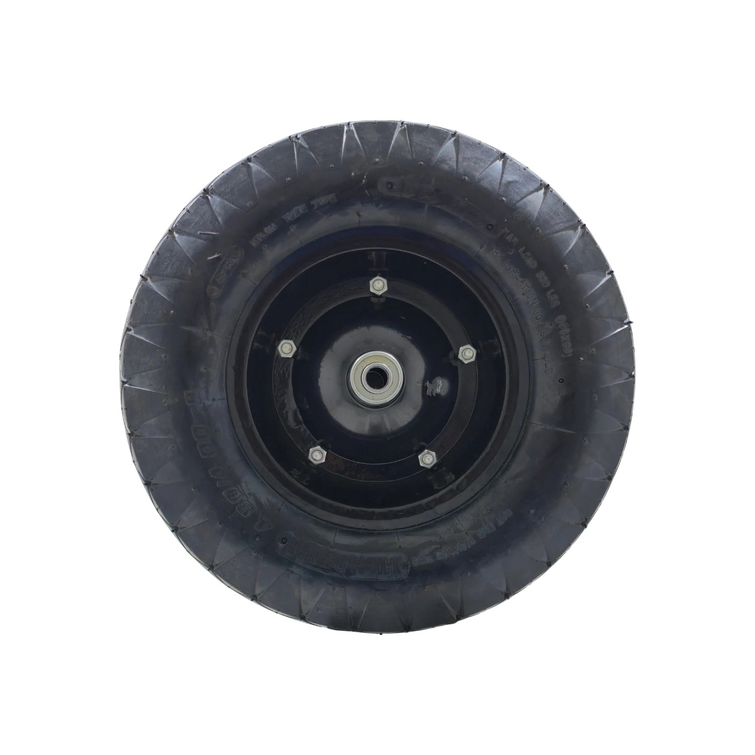 Llanta neumática completa negra para carretilla, eje central con balero, capacidad 330 lbs, tipo tubo.