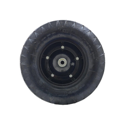 Llanta neumática completa negra para carretilla, eje central con balero, capacidad 330 lbs, tipo tubo.