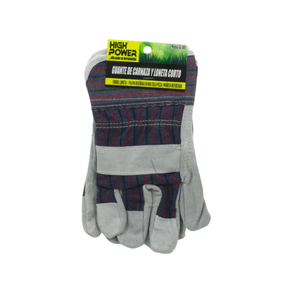 Guantes de trabajo High Power de carnaza y loneta, cortos, gris y azul, para protección manual en ferretería