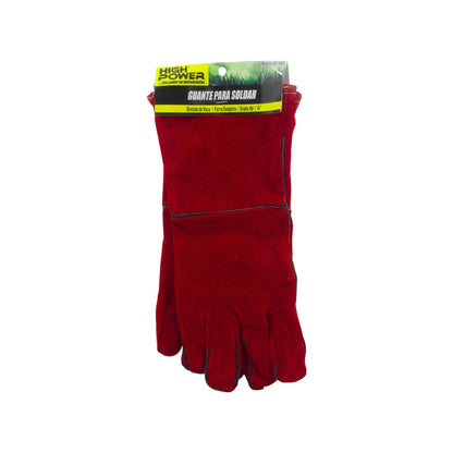 Guante para soldar High Power rojo de cuero de vaca 14 pulgadas para protección