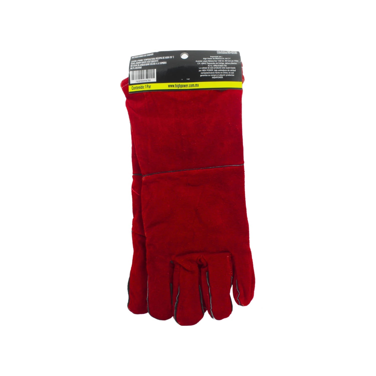 Guante de soldar High Power GS-1003 rojo, cuero resistente para protección industrial