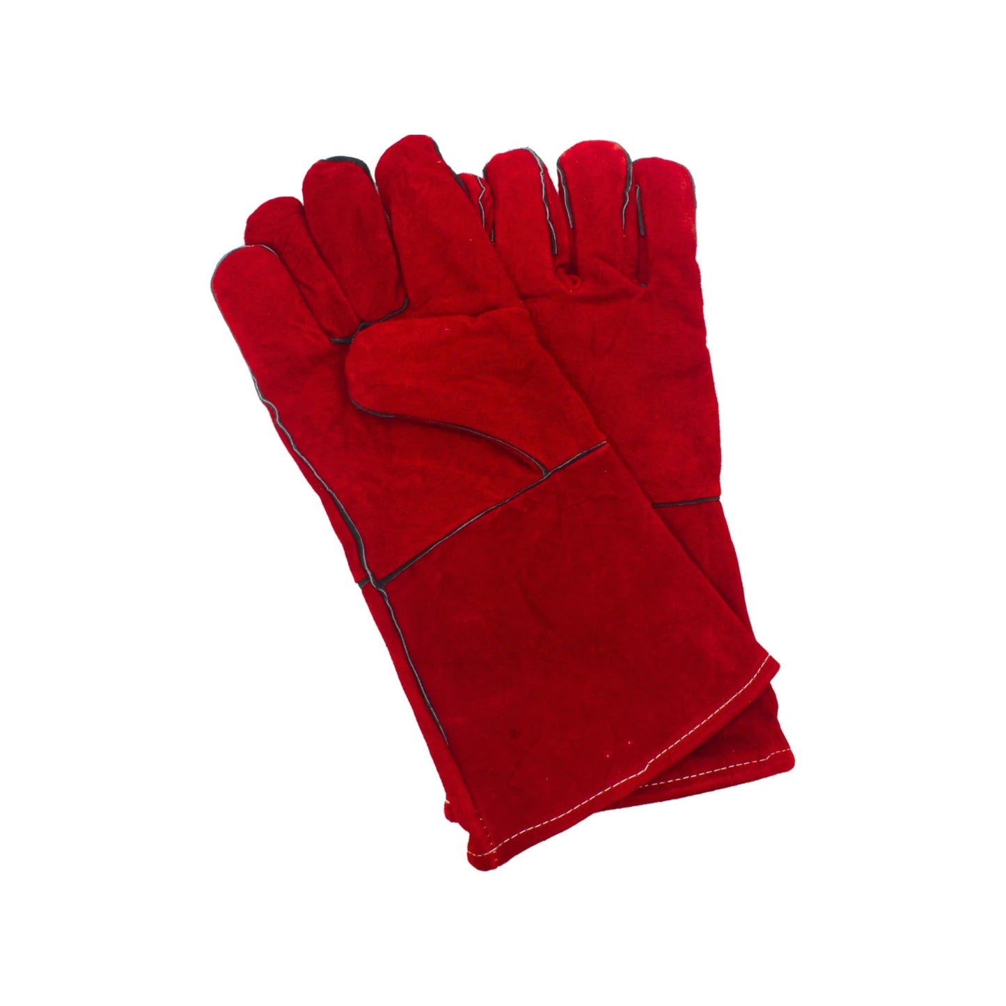 Guantes de soldar rojos de cuero resistente con manga larga para protección industrial