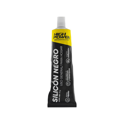Sellador silicón negro High Power 70g, uso general hogar, interiores y exteriores, fuerte adhesión y secado rápido.